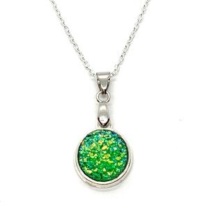 925 Bright Green Mineral Crystal Pendant Necklace